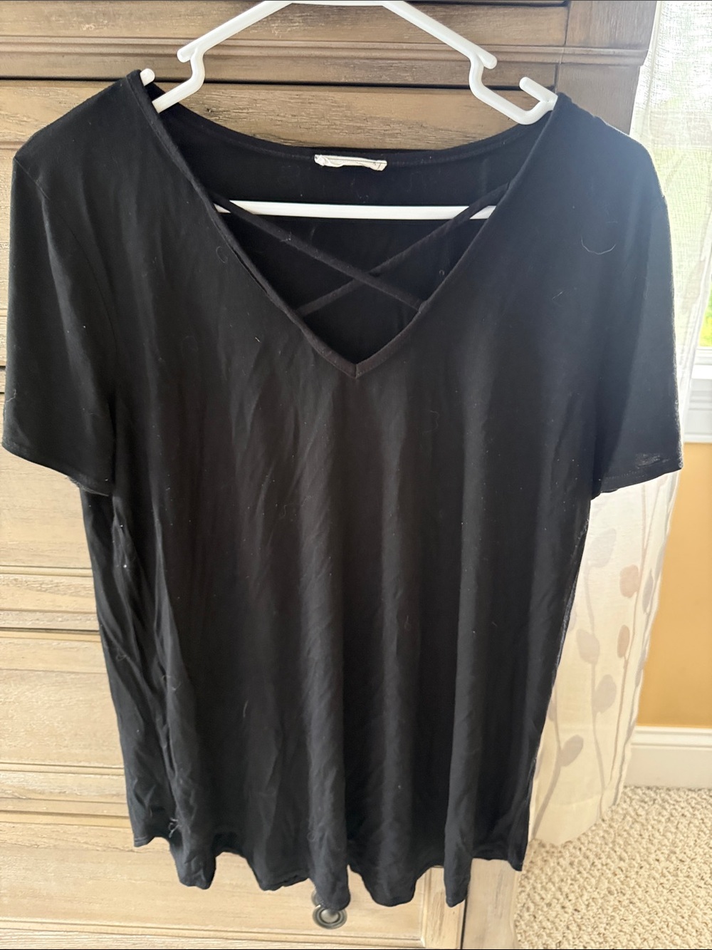 emory park Black Short-Sleeve V-Neck Tee with Crisscross Back